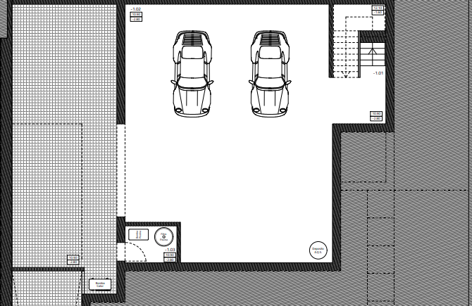 The basement floorplan of Marina Residence 48 has space for two cars and storage.